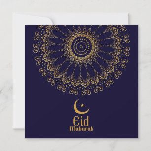 Lycklig Eid Mubarak Stars Crescent Guld Blue  Julkort