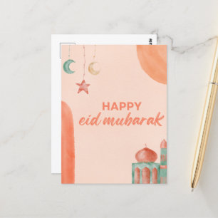 Lycklig Eid Mubarak Watercolor Mosque Vykort