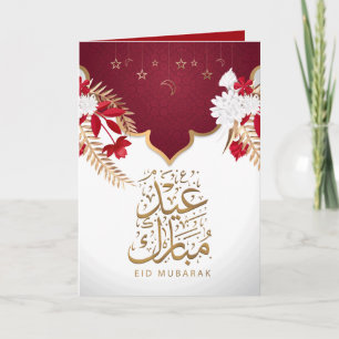 Lycklig Eid Mubarak White och Red Blommigt Kort