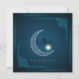 Lycklig Eid White Crescent Star Mosque Blue  Julkort
