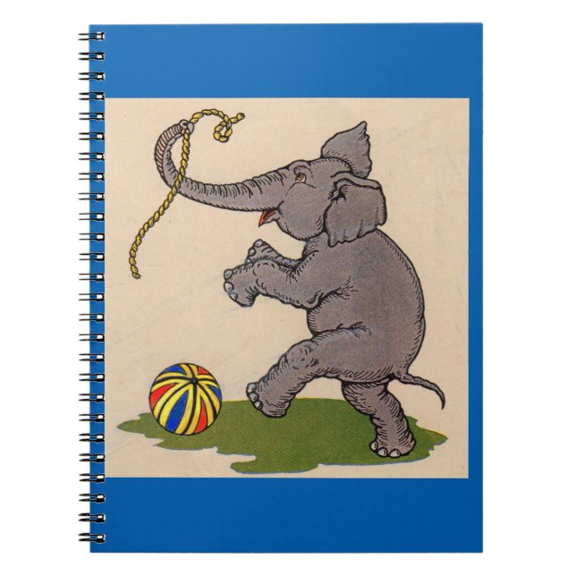 lycklig elefant leker med rep och boll anteckningsbok (Framsidan)