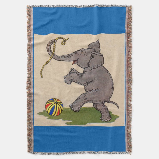 lycklig elefant leker med rep och boll filt (Framsidan Vertikal)
