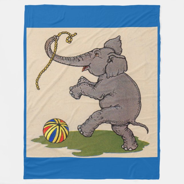 lycklig elefant leker med rep och boll fleecefilt (Framsidan)