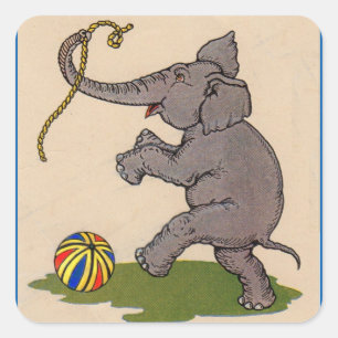 lycklig elefant leker med rep och boll fyrkantigt klistermärke