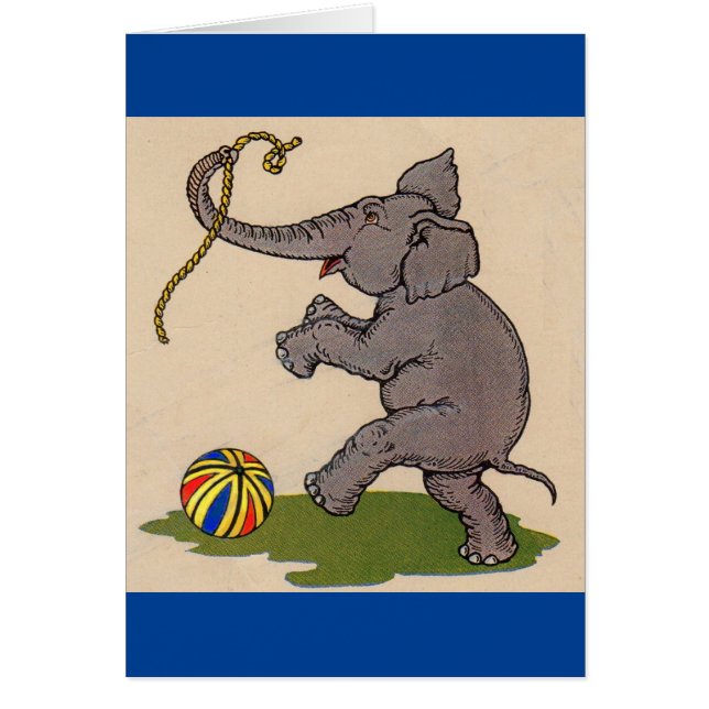 lycklig elefant leker med rep och boll hälsningskort (Framsidan)