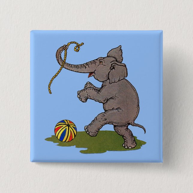 lycklig elefant leker med rep och boll knapp (Framsida)