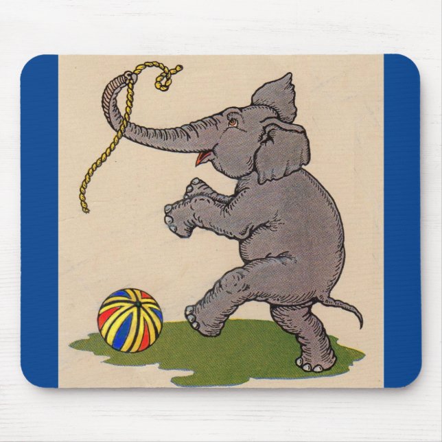lycklig elefant leker med rep och boll musmatta (Framsidan)