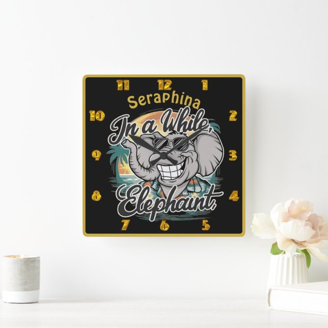 Lycklig elefant vid solstranden fyrkantig klocka (Hem)