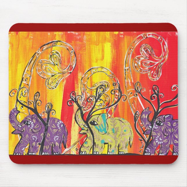 Lycklig elefantparad Mousepad Musmatta (Framsidan)