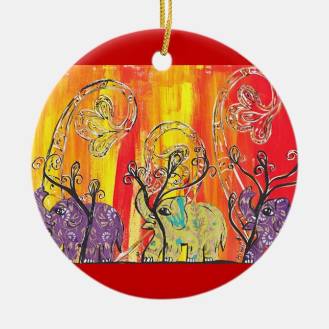 Lycklig elefantparadprydnad julgransprydnad keramik (Framsidan)