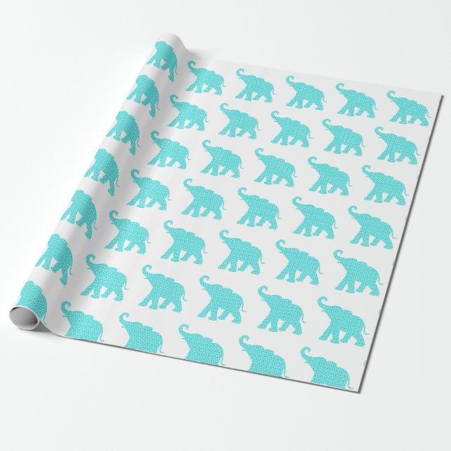 Lycklig Elephant Art Turcos Mönster Cute Presentpapper (Utrullad)