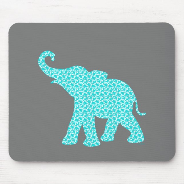 Lycklig Elephant Art Turquise Mönster Modern Musmatta (Framsidan)