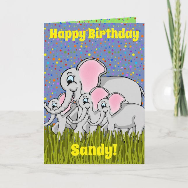 Lycklig Elephant Birthday Card Kort (Framsida)