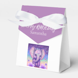Lycklig Elephant Lila blommor Birthday Favor Box Presentaskar