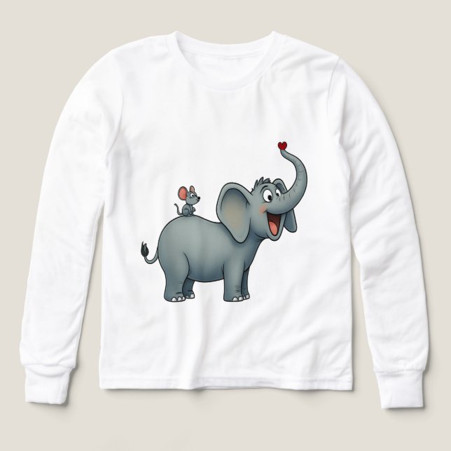 Lycklig Elephant & Little Mouse - Cute Kids T-Shir T Shirt (Design framsida)