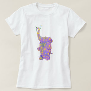Lycklig Elephant med Flower Funny T-Shirt