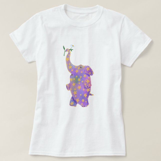 Lycklig Elephant med Flower Funny T-Shirt (Design framsida)