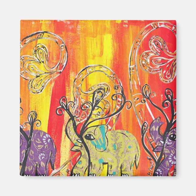 Lycklig Elephant Parad Magnet (Framsidan)