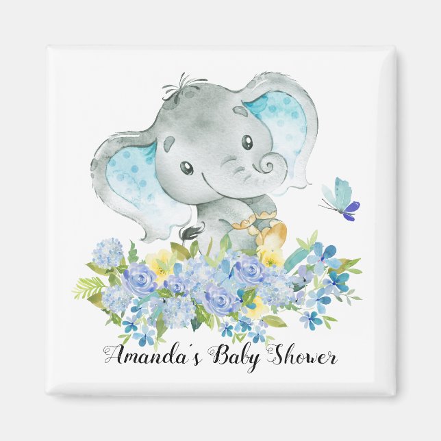 Lycklig Elephant Pojke Shower Favor Magnet (Framsidan)