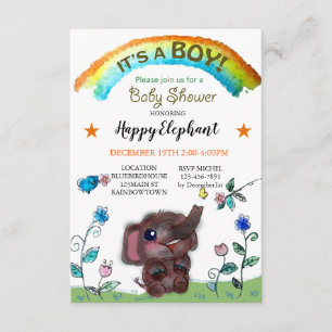 Lycklig Elephant Rainbow Town Baby Shower Inbjudningar