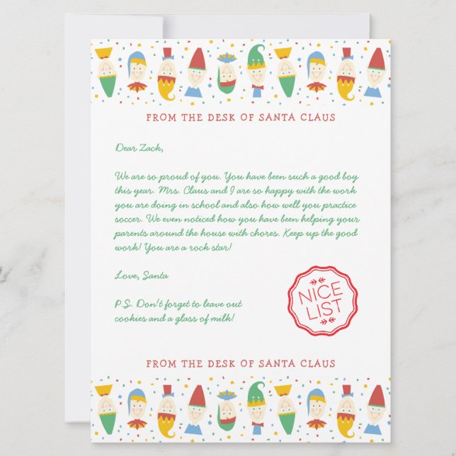 Lycklig Elf Helgdag Brev från Santa Julkort (Framsida)