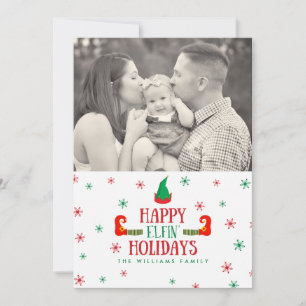 Lycklig Elfin-Helgdagar - julfotoport Julkort