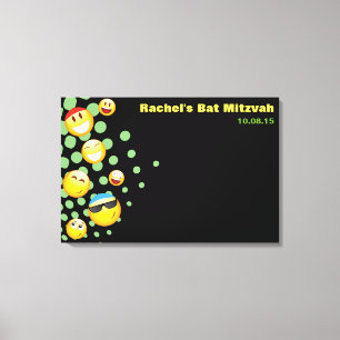 LYCKLIG EMOJI Fladdermus eller Pub Mitzvah-anslags Canvastryck