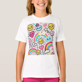 Lycklig Emoji Girls' regnbåge för Halloween T Shirt