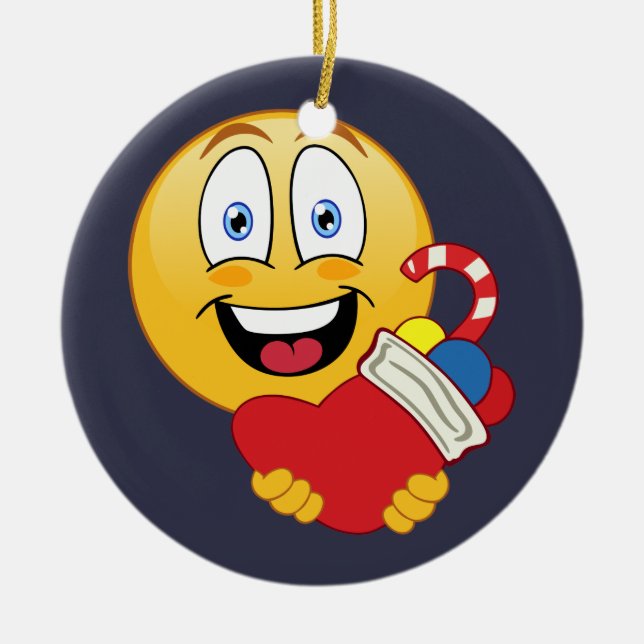 Lycklig Emoji julstrumpaprydnad Julgransprydnad Keramik (Framsidan)