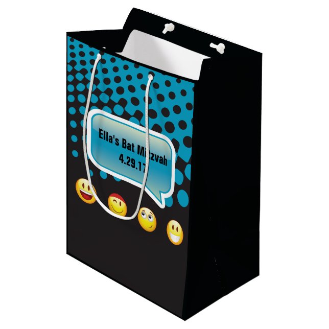 LYCKLIG EMOJI Pub Bat mitzvah Gift Bag (Framsidan Vinklad)