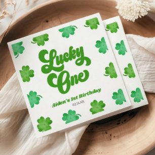 Lycklig En Grön Shamrock Klöver 1-års Födelsedagsf Pappersservett