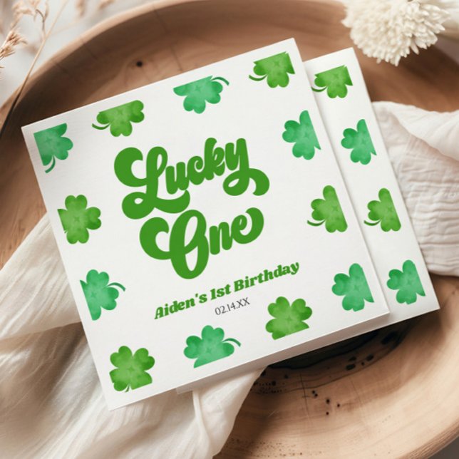Lycklig En Grön Shamrock Klöver 1-års Födelsedagsf Pappersservett (Skapare uppladdad)