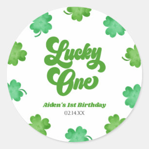 Lycklig En Grön Shamrock-klöver 1-års födelsedagsf Runt Klistermärke