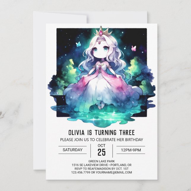 Lycklig Enchanted Princess Birthday Inbjudningar (Framsida)