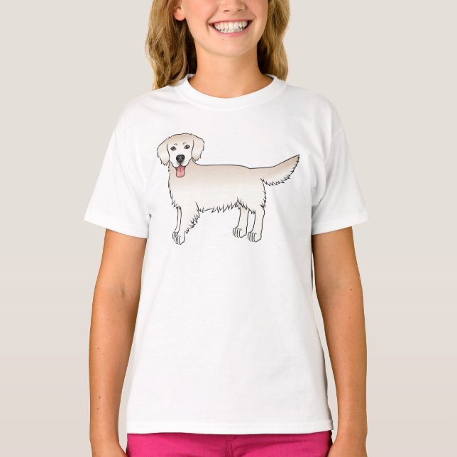 Lycklig Engelska Cream Golden Retriever Tecknad hu T Shirt (Framsida)