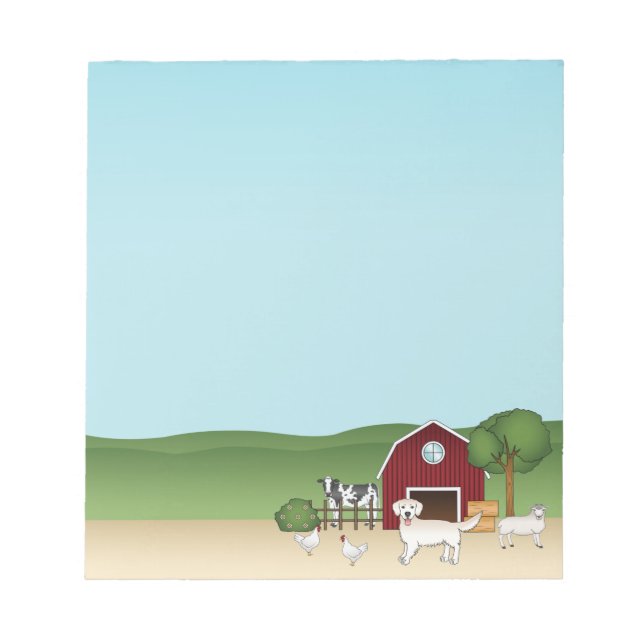 Lycklig English Cream Golden Retriever på en gårm Anteckningsblock (Framsida)