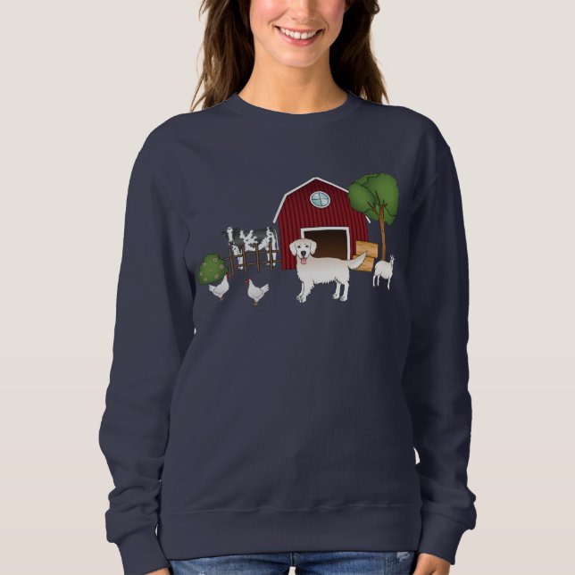 Lycklig English Cream Golden Retriever på en gårm T Shirt (Framsida)