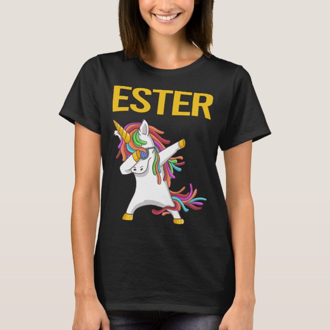 Lycklig Enhörning - Ester Namn T Shirt (Framsida)
