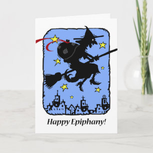 Lycklig Epiphany, Befana, julklapp med gåvor Helgkort