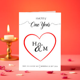 Lycklig Ett års Elegant Monogram Hjärtsår Kort