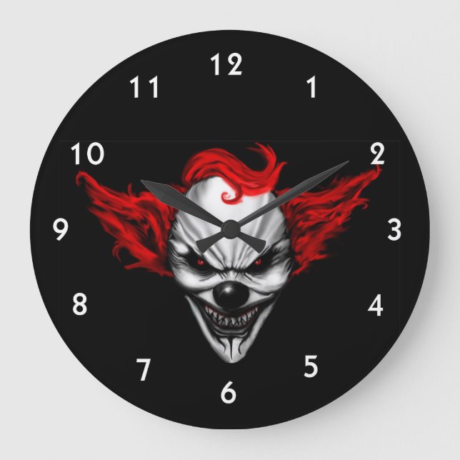 Lycklig Evil Clown Red Hair Stor Klocka (Framsida)