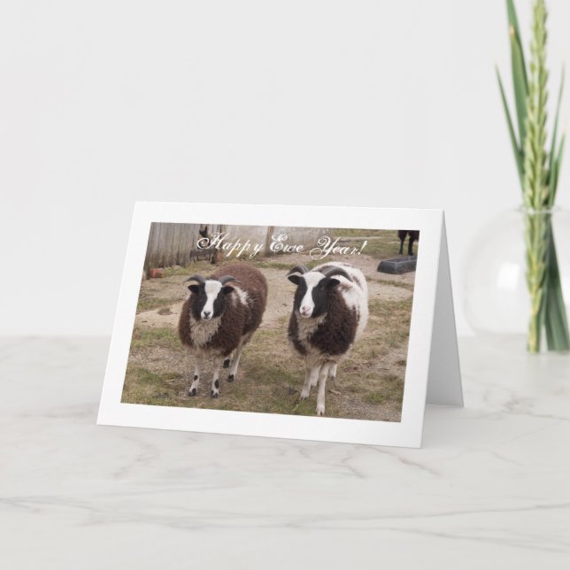"Lycklig Ewe Year" Jacob Sheep New Year Card Helgkort (Framsida)