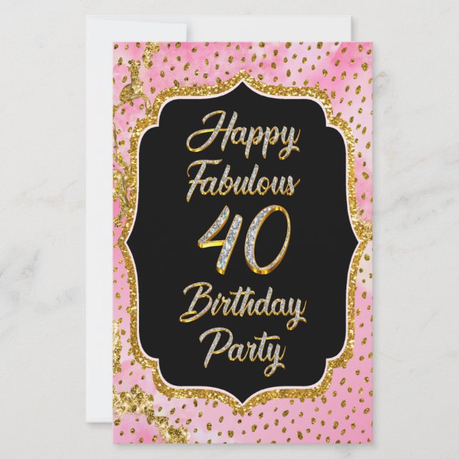 Lycklig Fabulous 40:e födelsedagsinbjudan Party Brevpapper (Framsida)