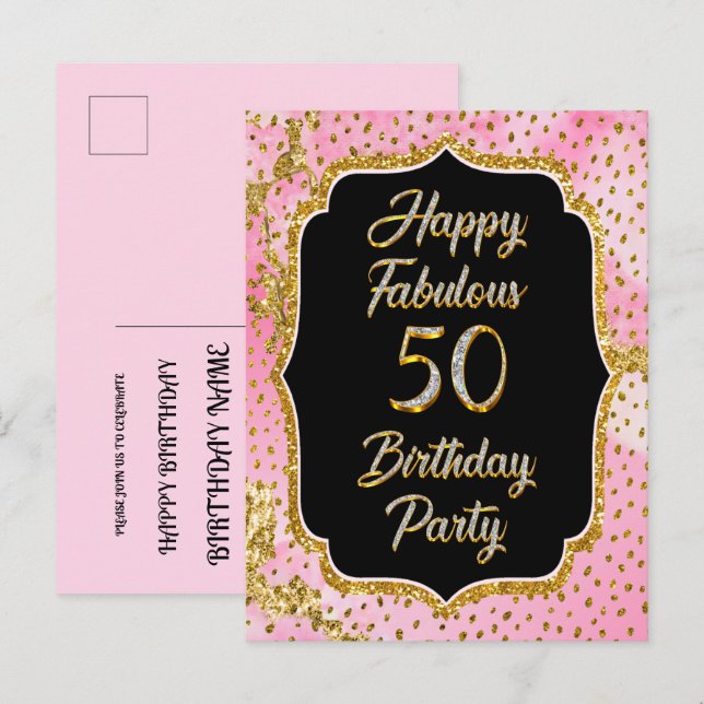 Lycklig Fabulous 50:e födelsedagsinbjudan Party Inbjudan Vykort (Fram/baksida)