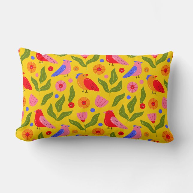 Lycklig Fåglar klämtar ihop Cheerful Lumbarkudde (Framsida)