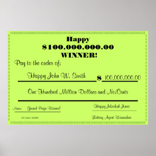 Lycklig Fake Lottery Check Huge Poster
