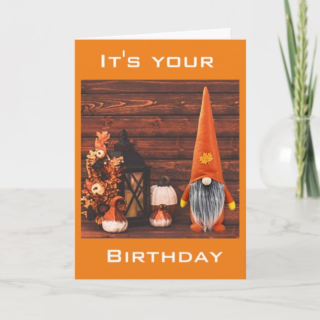 LYCKLIG FALL BIRTHDAY FRÅN CUTE GNOME HELGKORT (Framsida)