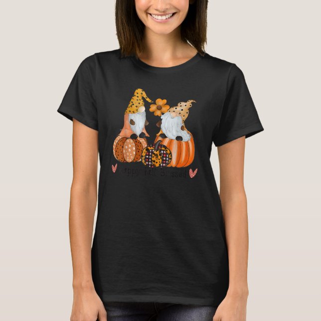 Lycklig Fall Blsed Gnomes Pumpkins Leopard Mönster T Shirt (Framsida)