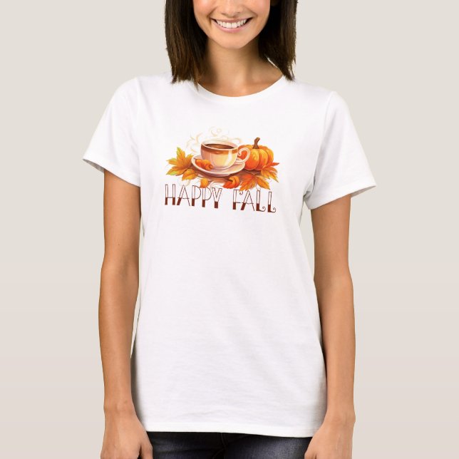 Lycklig Fall Coffee Pumpkin T Shirt (Framsida)