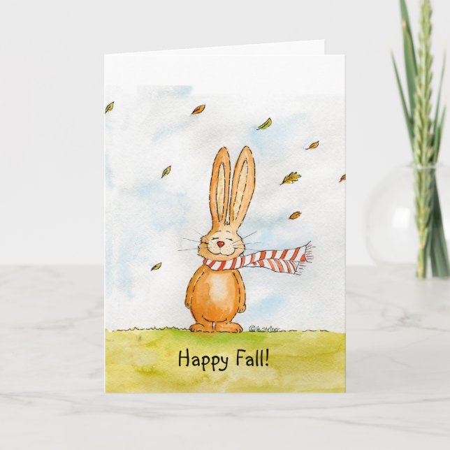 Lycklig Fall - Cute Autumn Hälsning med Bunny in t Kort (Framsida)